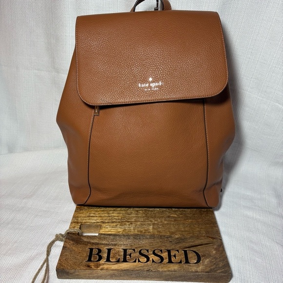 Kate Spade New York Lena Large Flap Tan Pebble Leather Backpack main image 12